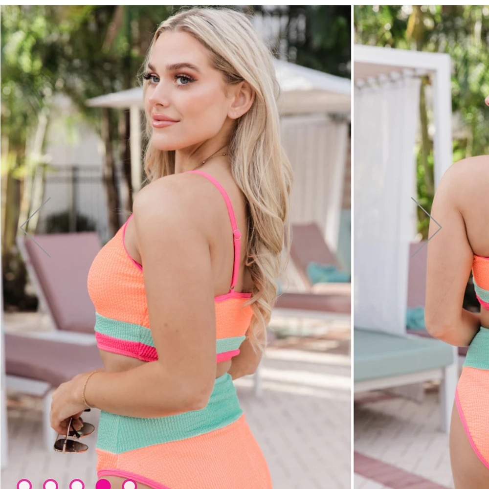 Pink lily do not disturb coral color block bikini top NWT